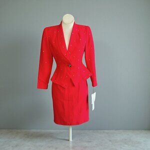 Vintage 80s Red Bling Power Suit by Bicci Florine Wachter NWT Size 6 Petite